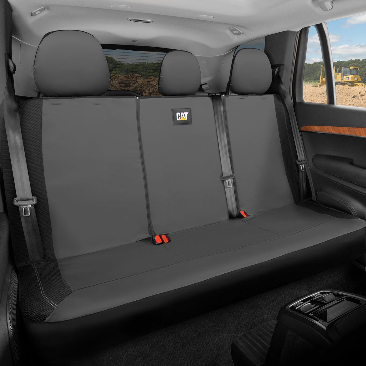 CAT PU Leather Rear Bench Seat Cover – Gray, 60/40 Split Fit for Cars, Trucks, SUVs – Waterproof, Scratch-Resistant, Semi-Universal Fit Rear Seat Protector for Most Auto Interior – Easy Install