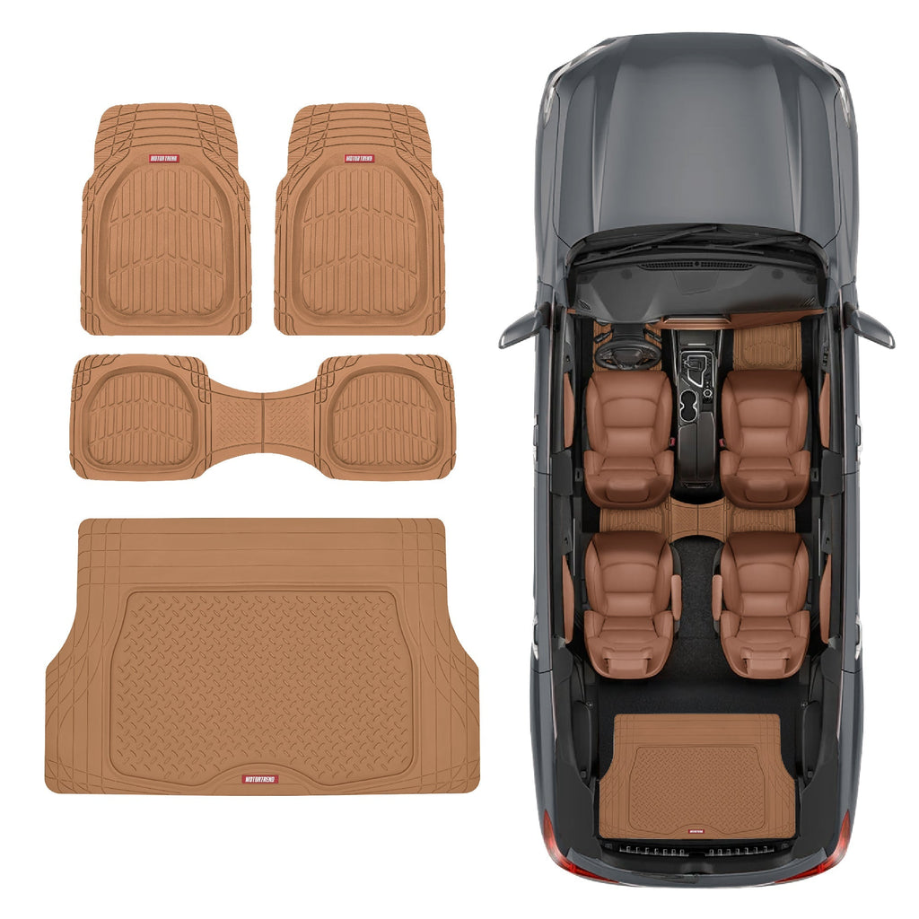MotorTrend 4-Piece FlexTough Deep Dish Front Floor Mats, Rear Floor Mat, and Trunk/Cargo Mat - Heavy Duty, All Weather, Trim to Fit